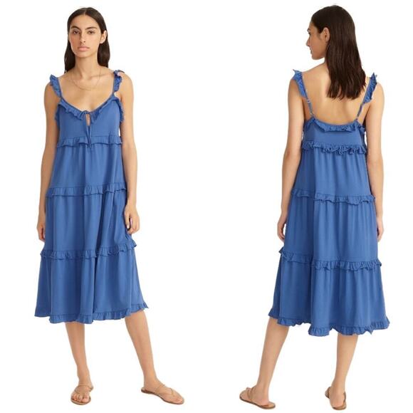J. Crew Blue Tiered Knit Keyhole Ruffled Midi Dress Size Small - Picture 1 of 7
